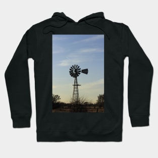 Kansas Windmill in a Pasture with blue sky and clouds Hoodie